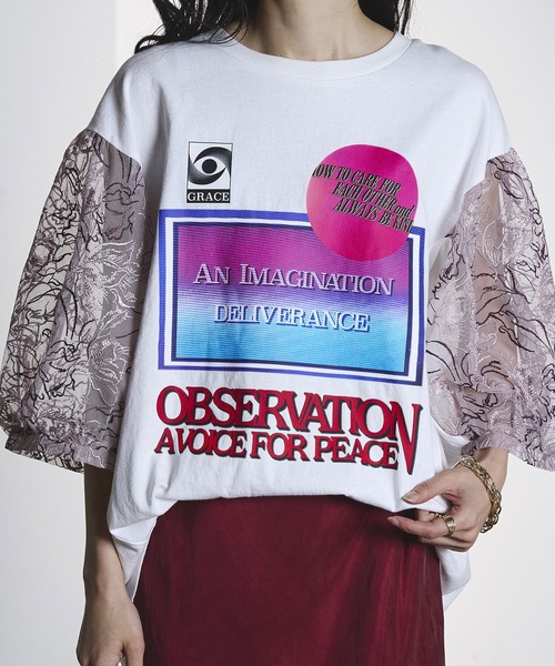 OKIRAKU(オキラク)の「(OKIRAKU×ROSEBUD)LACE SLEEVE GRAPHIC TOP(Tシャツ/カットソー・レディース・ブラック/ホワイト・ONE SIZE)」の9枚目の写真