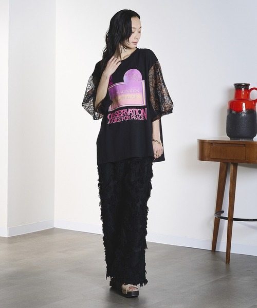 OKIRAKU(オキラク)の「(OKIRAKU×ROSEBUD)LACE SLEEVE GRAPHIC TOP(Tシャツ/カットソー・レディース・ブラック/ホワイト・ONE SIZE)」の14枚目の写真