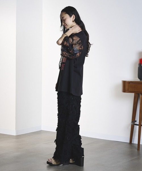 OKIRAKU(オキラク)の「(OKIRAKU×ROSEBUD)LACE SLEEVE GRAPHIC TOP(Tシャツ/カットソー・レディース・ブラック/ホワイト・ONE SIZE)」の15枚目の写真