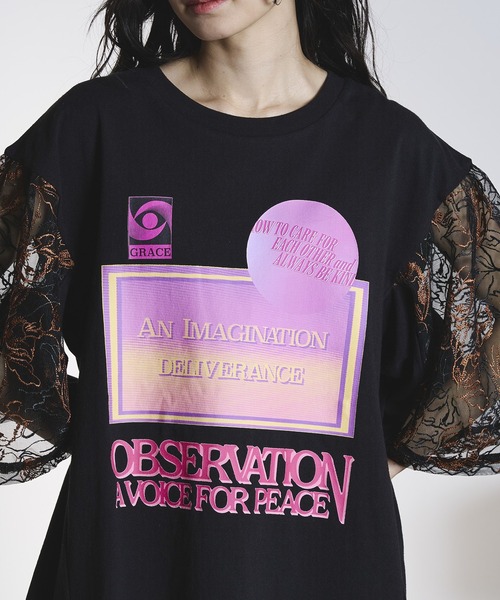 OKIRAKU(オキラク)の「(OKIRAKU×ROSEBUD)LACE SLEEVE GRAPHIC TOP(Tシャツ/カットソー・レディース・ブラック/ホワイト・ONE SIZE)」の18枚目の写真