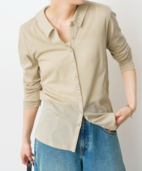Spick & Span(スピックアンドスパン)の「《接触冷感》シアーシャツカットソー(Tシャツ/カットソー・レディース・ブラック/ベージュ・FREE)」の2枚目の写真