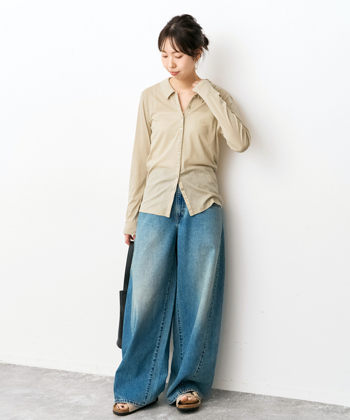 Spick & Span(スピックアンドスパン)の「《接触冷感》シアーシャツカットソー(Tシャツ/カットソー・レディース・ブラック/ベージュ・FREE)」の4枚目の写真