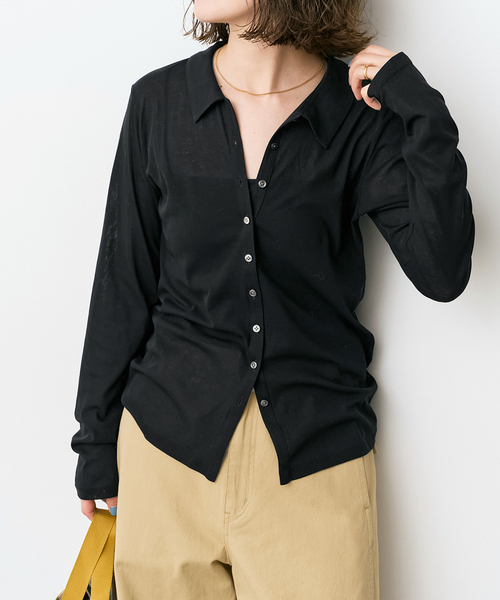 Spick & Span(スピックアンドスパン)の「《接触冷感》シアーシャツカットソー(Tシャツ/カットソー・レディース・ブラック/ベージュ・FREE)」の5枚目の写真