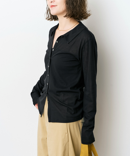 Spick & Span(スピックアンドスパン)の「《接触冷感》シアーシャツカットソー(Tシャツ/カットソー・レディース・ブラック/ベージュ・FREE)」の6枚目の写真