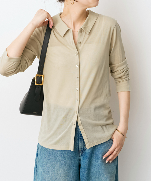 Spick & Span(スピックアンドスパン)の「《接触冷感》シアーシャツカットソー(Tシャツ/カットソー・レディース・ブラック/ベージュ・FREE)」の10枚目の写真