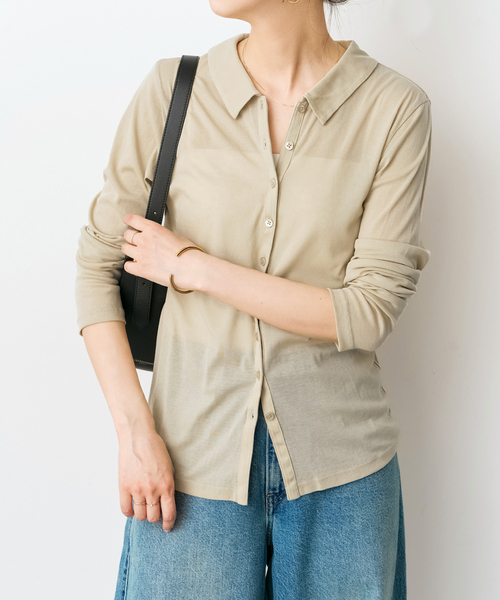 Spick & Span(スピックアンドスパン)の「《接触冷感》シアーシャツカットソー(Tシャツ/カットソー・レディース・ブラック/ベージュ・FREE)」の11枚目の写真