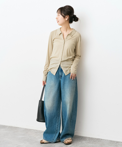 Spick & Span(スピックアンドスパン)の「《接触冷感》シアーシャツカットソー(Tシャツ/カットソー・レディース・ブラック/ベージュ・FREE)」の14枚目の写真