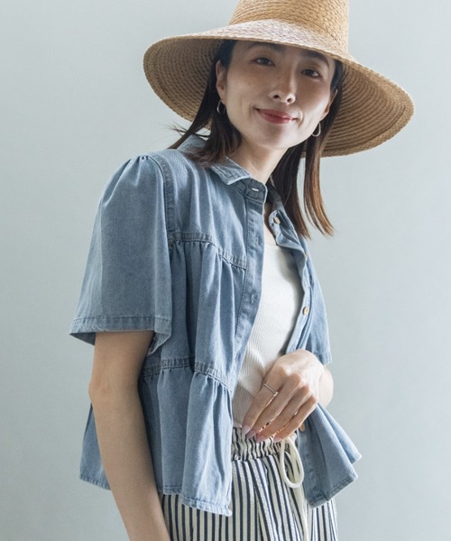 lodie（ロディ）の「デニムティアードシャツ（シャツ/ブラウス・レディース・ブルー/ネイビー・FREE）」の6枚目の写真