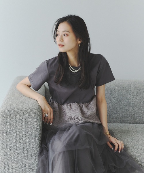 &. NOSTALGIA(アンドドットノスタルジア)の「シアージャガードバルーンヘムTシャツ(Tシャツ/カットソー・レディース・ホワイト/チャコールグレー/ブラック・M)」の8枚目の写真