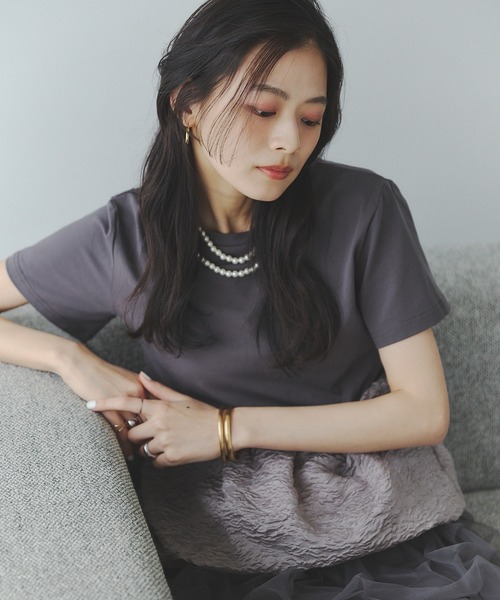 &. NOSTALGIA(アンドドットノスタルジア)の「シアージャガードバルーンヘムTシャツ(Tシャツ/カットソー・レディース・ホワイト/チャコールグレー/ブラック・M)」の11枚目の写真