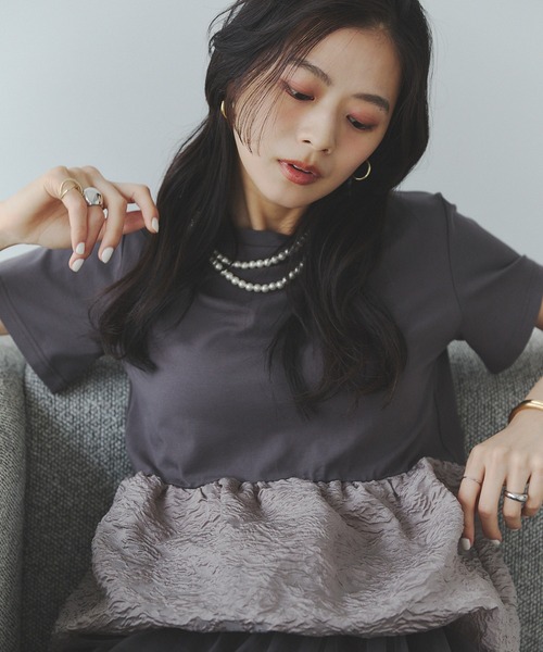 &. NOSTALGIA(アンドドットノスタルジア)の「シアージャガードバルーンヘムTシャツ(Tシャツ/カットソー・レディース・ホワイト/チャコールグレー/ブラック・M)」の12枚目の写真