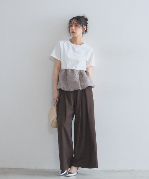 &. NOSTALGIA(アンドドットノスタルジア)の「シアージャガードバルーンヘムTシャツ(Tシャツ/カットソー・レディース・ホワイト/チャコールグレー/ブラック・M)」の13枚目の写真
