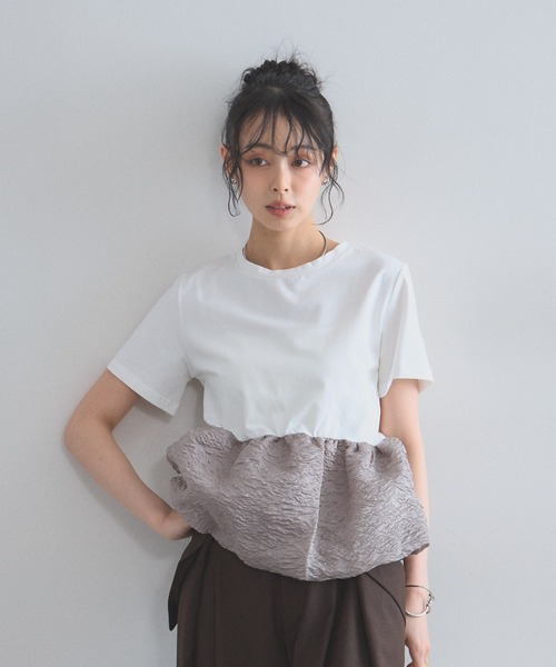 &. NOSTALGIA(アンドドットノスタルジア)の「シアージャガードバルーンヘムTシャツ(Tシャツ/カットソー・レディース・ホワイト/チャコールグレー/ブラック・M)」の14枚目の写真