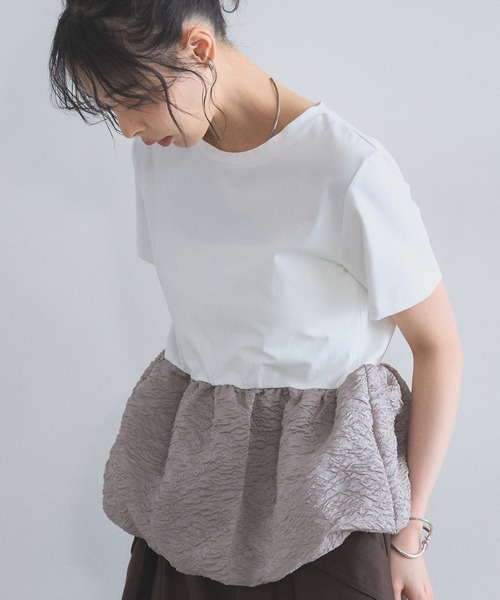&. NOSTALGIA(アンドドットノスタルジア)の「シアージャガードバルーンヘムTシャツ(Tシャツ/カットソー・レディース・ホワイト/チャコールグレー/ブラック・M)」の15枚目の写真