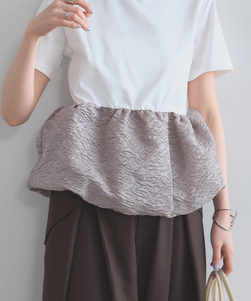 &. NOSTALGIA(アンドドットノスタルジア)の「シアージャガードバルーンヘムTシャツ(Tシャツ/カットソー・レディース・ホワイト/チャコールグレー/ブラック・M)」の16枚目の写真
