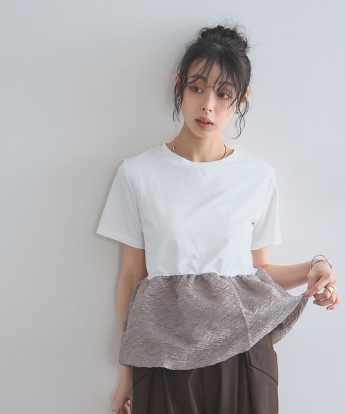 &. NOSTALGIA(アンドドットノスタルジア)の「シアージャガードバルーンヘムTシャツ(Tシャツ/カットソー・レディース・ホワイト/チャコールグレー/ブラック・M)」の18枚目の写真