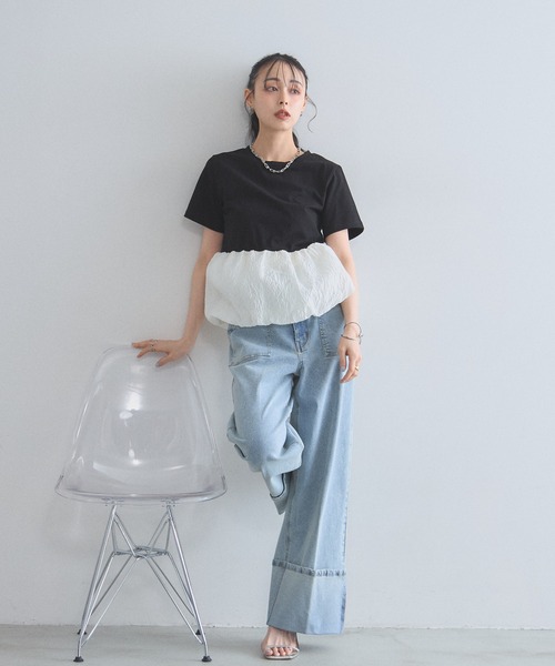&. NOSTALGIA(アンドドットノスタルジア)の「シアージャガードバルーンヘムTシャツ(Tシャツ/カットソー・レディース・ホワイト/チャコールグレー/ブラック・M)」の20枚目の写真