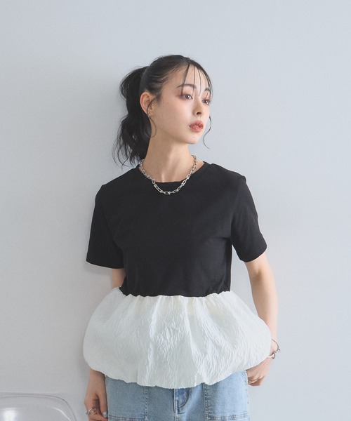 &. NOSTALGIA(アンドドットノスタルジア)の「シアージャガードバルーンヘムTシャツ(Tシャツ/カットソー・レディース・ホワイト/チャコールグレー/ブラック・M)」の21枚目の写真