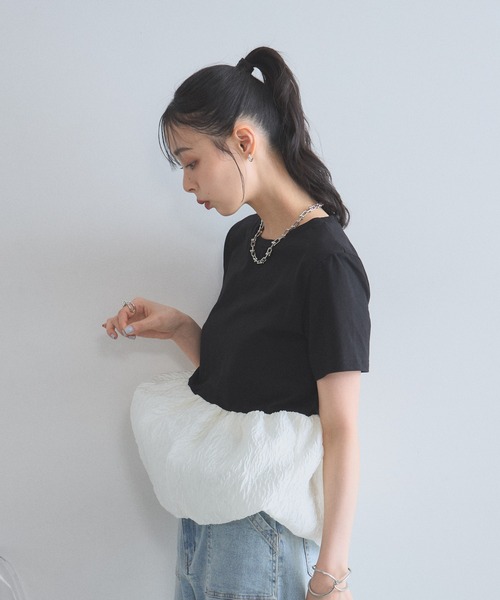 &. NOSTALGIA(アンドドットノスタルジア)の「シアージャガードバルーンヘムTシャツ(Tシャツ/カットソー・レディース・ホワイト/チャコールグレー/ブラック・M)」の22枚目の写真