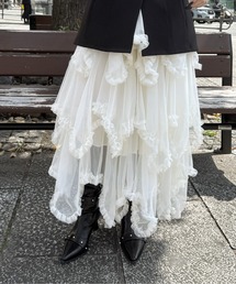 【LVEU.】ティアードフリルチュールスカート / ボトムス スカート ティアード フリル チュール ガーリー ブラック アイボリー ZOZOTOWN限定