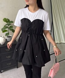 セール】半袖パフスリーブVネックバルーンペプラムブラウス（シャツ 