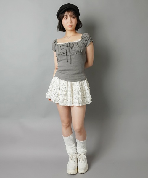 SPINNS(スピンズ)の「ティアードフリルミニスカート/ドット/インナーパンツ付き(スカート・レディース・ホワイト/ブラウン/ブラック・ONESIZE)」の11枚目の写真