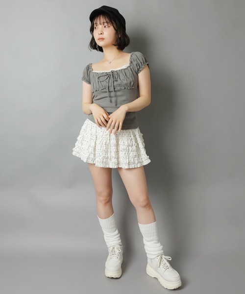 SPINNS(スピンズ)の「ティアードフリルミニスカート/ドット/インナーパンツ付き(スカート・レディース・ホワイト/ブラウン/ブラック・ONESIZE)」の10枚目の写真