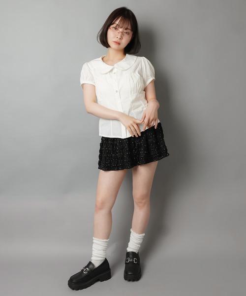 SPINNS(スピンズ)の「ティアードフリルミニスカート/ドット/インナーパンツ付き(スカート・レディース・ホワイト/ブラウン/ブラック・ONESIZE)」の4枚目の写真