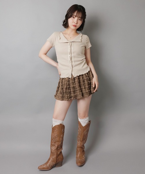 SPINNS(スピンズ)の「ティアードフリルミニスカート/ドット/インナーパンツ付き(スカート・レディース・ホワイト/ブラウン/ブラック・ONESIZE)」の5枚目の写真