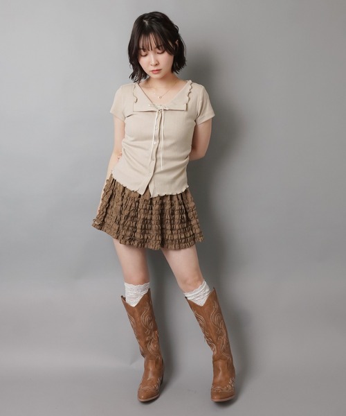 SPINNS(スピンズ)の「ティアードフリルミニスカート/ドット/インナーパンツ付き(スカート・レディース・ホワイト/ブラウン/ブラック・ONESIZE)」の7枚目の写真