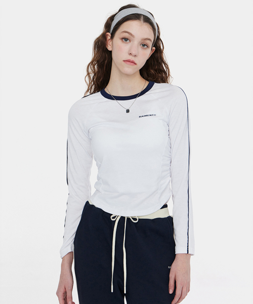 RAIMENT(レイメント)の「(W) ウィメンズパイピングシャーリングクロップロングスリーブ_ホワイト(Tシャツ/カットソー・レディース・その他・WS/WM)」の1枚目の写真