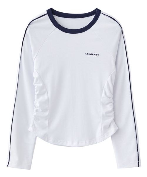 RAIMENT(レイメント)の「(W) ウィメンズパイピングシャーリングクロップロングスリーブ_ホワイト(Tシャツ/カットソー・レディース・その他・WS/WM)」の3枚目の写真