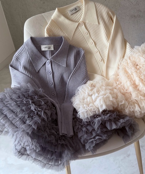 LADYM(ラディム)の「【LADYM】Polo Tulle Peplum Knit(ニット/セーター・レディース・グレー/アイボリー・FREE)」の3枚目の写真