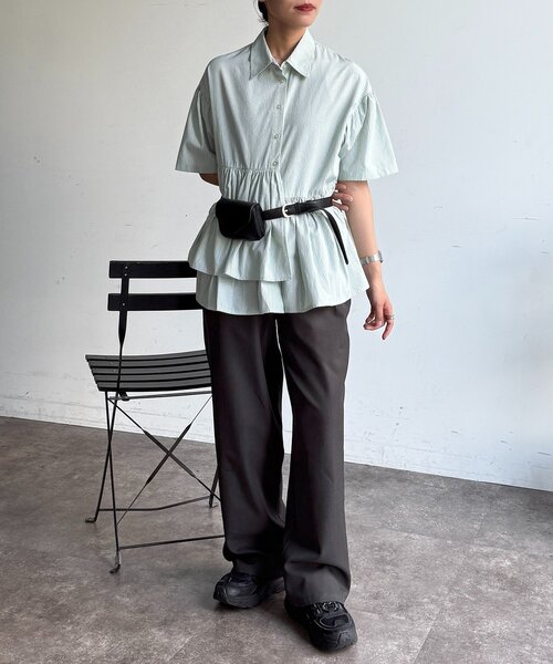 CPCM（シーピーシーエム）の「フリル半袖チュニックシャツ（シャツ/ブラウス・レディース・イエロー/ブルー/ブラック/ホワイト/グリーン・FREE）」の20枚目の写真
