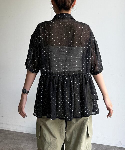 CPCM（シーピーシーエム）の「フリル半袖チュニックシャツ（シャツ/ブラウス・レディース・イエロー/ブルー/ブラック/ホワイト/グリーン・FREE）」の10枚目の写真