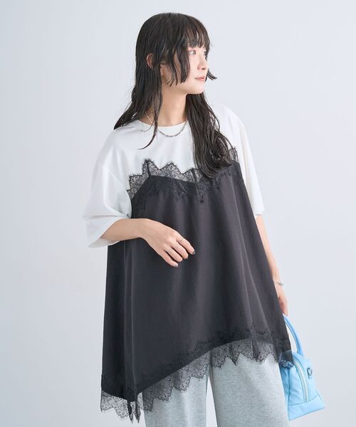 Green Parks(グリーンパークス)の「レースキャミドッキングプルオーバー(Tシャツ/カットソー・レディース・ブラック/グレー/オフホワイト・FREE)」の10枚目の写真