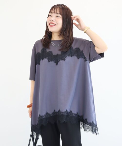Green Parks(グリーンパークス)の「レースキャミドッキングプルオーバー(Tシャツ/カットソー・レディース・ブラック/グレー/オフホワイト・FREE)」の3枚目の写真