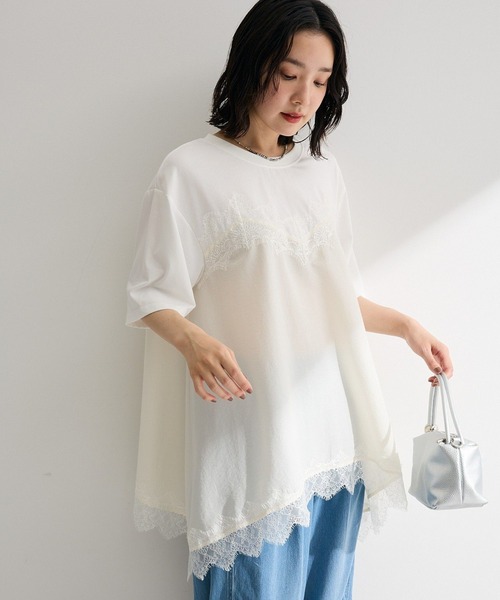 Green Parks(グリーンパークス)の「レースキャミドッキングプルオーバー(Tシャツ/カットソー・レディース・ブラック/グレー/オフホワイト・FREE)」の2枚目の写真