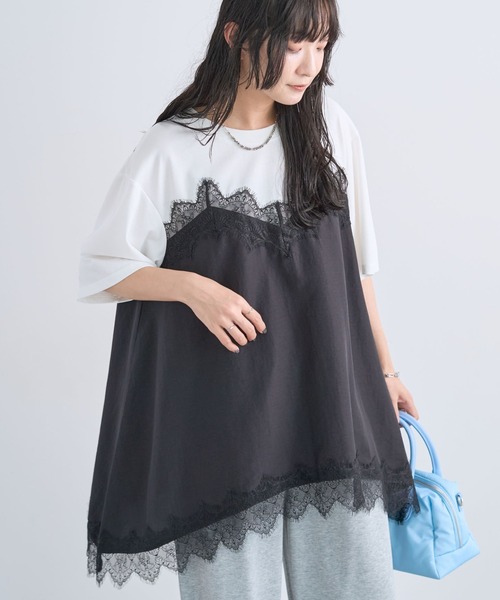 Green Parks(グリーンパークス)の「レースキャミドッキングプルオーバー(Tシャツ/カットソー・レディース・ブラック/グレー/オフホワイト・FREE)」の1枚目の写真