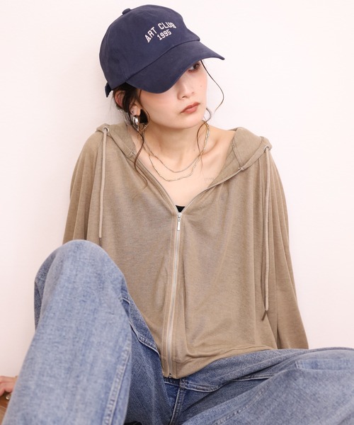 Arinomama(アリノママ)の「Arinomama 110g テンセル風 クロップド シア パーカー(パーカー・レディース・ライトブラウン/アイボリー/カーキ系/ブラック・FREE)」の4枚目の写真