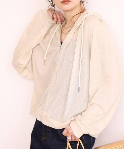 Arinomama(アリノママ)の「Arinomama 110g テンセル風 クロップド シア パーカー(パーカー・レディース・ライトブラウン/アイボリー/カーキ系/ブラック・FREE)」の5枚目の写真
