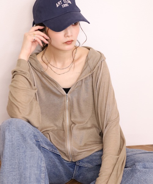 Arinomama(アリノママ)の「Arinomama 110g テンセル風 クロップド シア パーカー(パーカー・レディース・ライトブラウン/アイボリー/カーキ系/ブラック・FREE)」の19枚目の写真