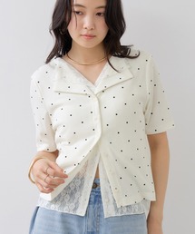 VIS | ドット＆無地 レースドッキングレイヤード風リブカットソー(Tシャツ/カットソー)
