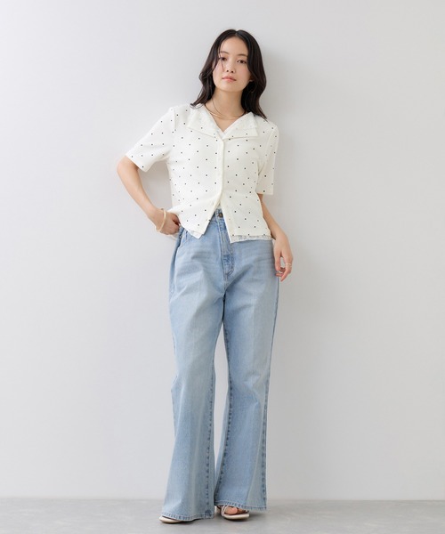 VIS(ビス)の「ドット&無地 レースドッキングレイヤード風リブカットソー(Tシャツ/カットソー・レディース・サックスブルー/オフホワイト/ネイビー・FREE)」の7枚目の写真