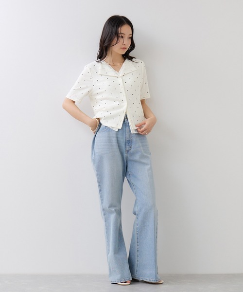 VIS(ビス)の「ドット&無地 レースドッキングレイヤード風リブカットソー(Tシャツ/カットソー・レディース・サックスブルー/オフホワイト/ネイビー・FREE)」の8枚目の写真