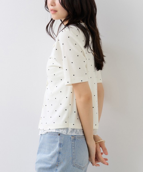 VIS(ビス)の「ドット&無地 レースドッキングレイヤード風リブカットソー(Tシャツ/カットソー・レディース・サックスブルー/オフホワイト/ネイビー・FREE)」の6枚目の写真