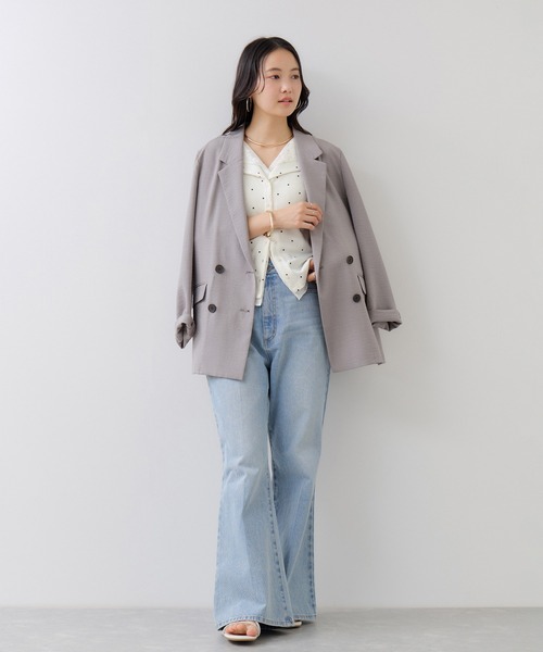 VIS(ビス)の「ドット&無地 レースドッキングレイヤード風リブカットソー(Tシャツ/カットソー・レディース・サックスブルー/オフホワイト/ネイビー・FREE)」の10枚目の写真