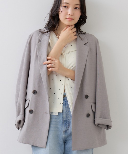 VIS(ビス)の「ドット&無地 レースドッキングレイヤード風リブカットソー(Tシャツ/カットソー・レディース・サックスブルー/オフホワイト/ネイビー・FREE)」の9枚目の写真