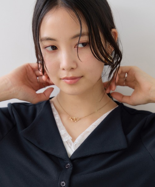 VIS(ビス)の「ドット&無地 レースドッキングレイヤード風リブカットソー(Tシャツ/カットソー・レディース・サックスブルー/オフホワイト/ネイビー・FREE)」の12枚目の写真