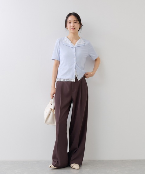 VIS(ビス)の「ドット&無地 レースドッキングレイヤード風リブカットソー(Tシャツ/カットソー・レディース・サックスブルー/オフホワイト/ネイビー・FREE)」の21枚目の写真